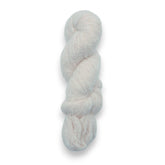 A skein of fine eyelash yarn in a white color.